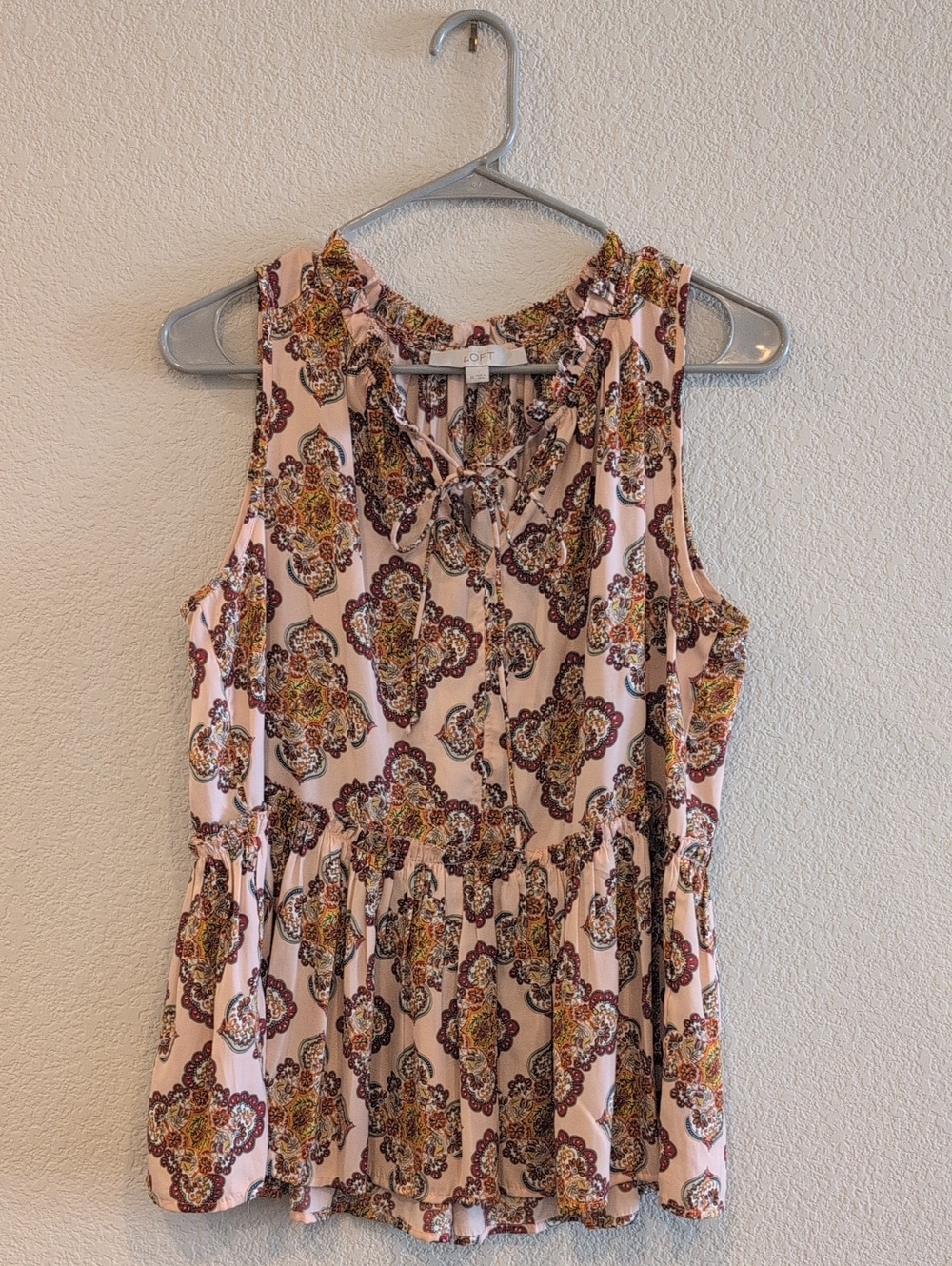 Loft Pink Paisley Sleeveless Peplum Top